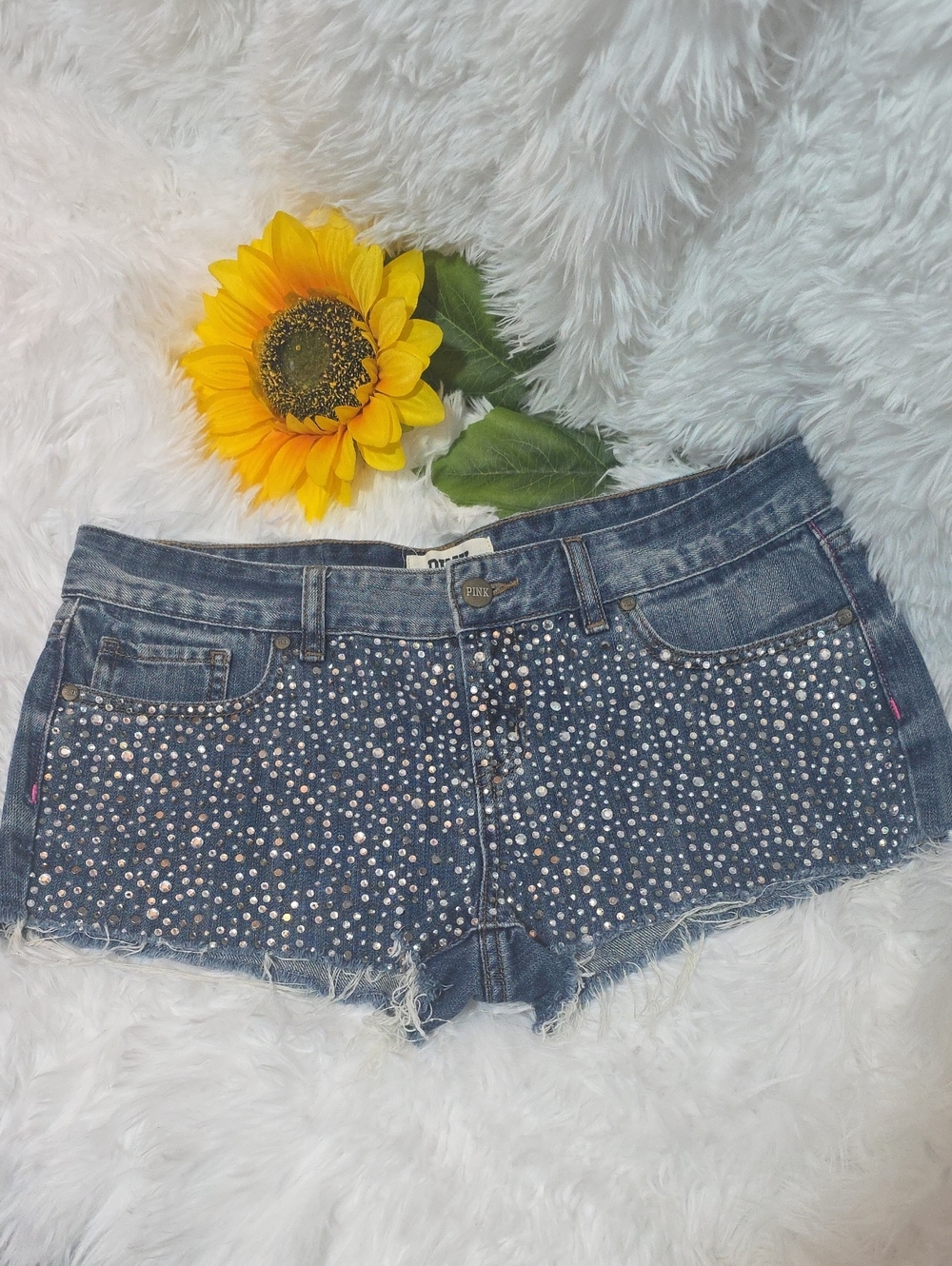 PINK Victoria's Secret Embellished Blue Denim Jean Shorts